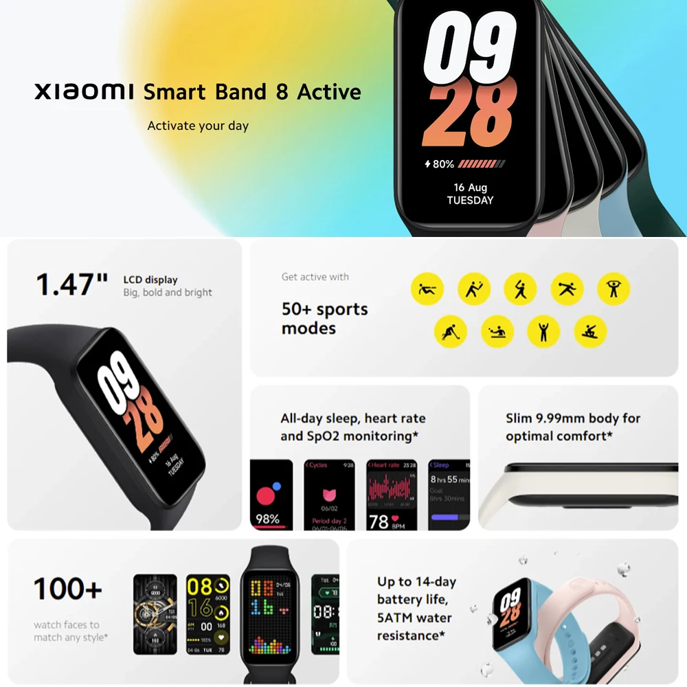 Global Version Xiaomi Mi Band 8 Active Smart Bracelet 1.47