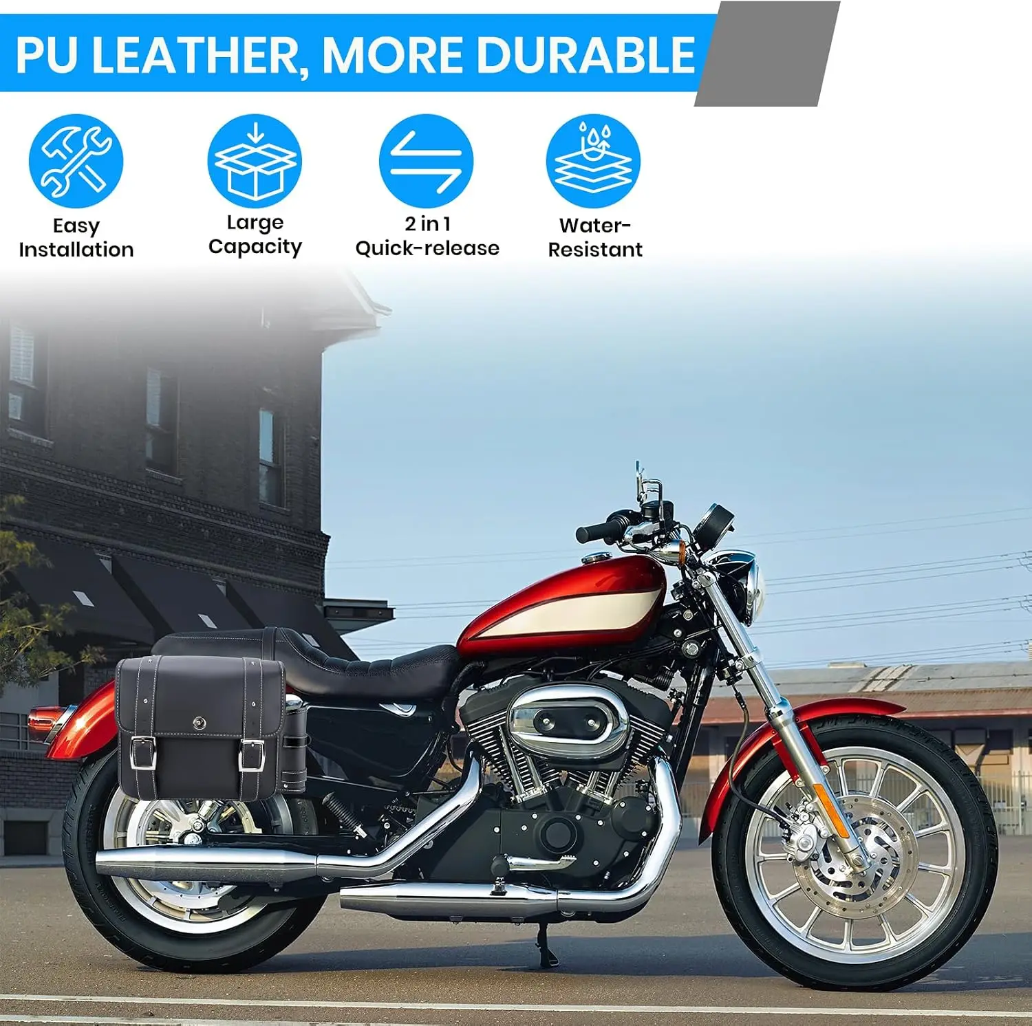 20L Universal Motorcycle Saddlebags, Spacious Luggage Bags for Cruiser Motorcycles, Large Capacity Saddle Bags, Black