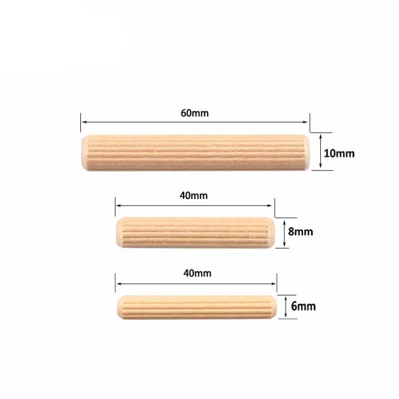 Round Fluted madeira passador pino conjunto, móveis montagem, pino hastes, gaveta do armário, artesanato em madeira, M6 x 30, 40mm, M8 x 30, 40mm,