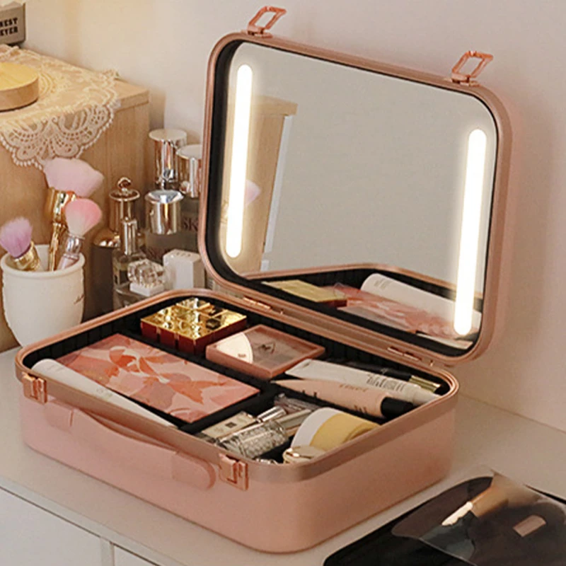 

Cosmetic Case with LED Mirror Travel Makeup Bags Large Capacity Fashion Makup Bag PU Leather Cosmetic Bag for Weekend Vacation