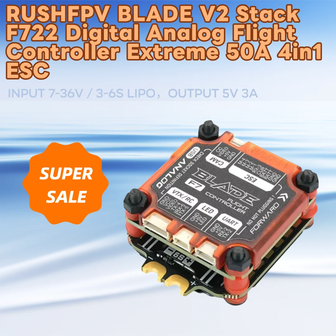

Полетный контроллер RUSHFPV BLADE V2 Stack F722 (цифровой/аналоговый) и регулятор скорости 128K BLHELI32 Extreme 50A 4-в-1 для радиоуправляемых моделей и FPV-дронов