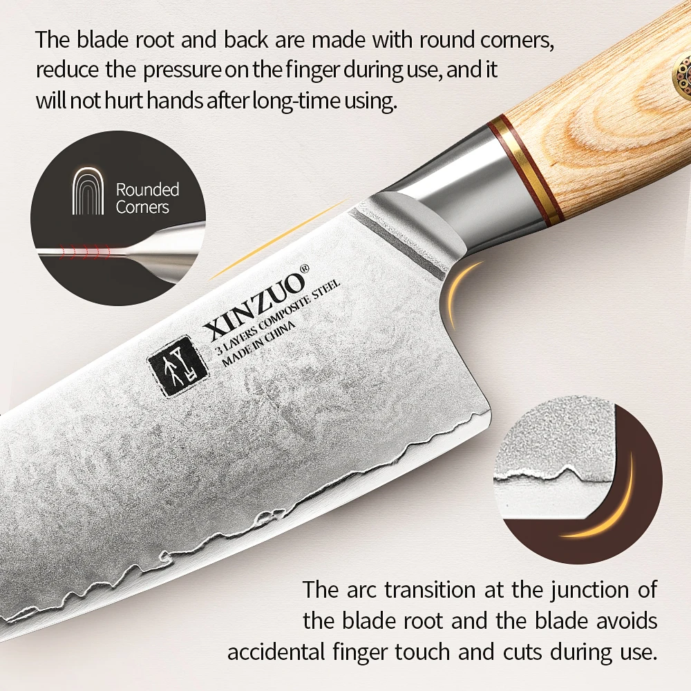 XINZUO 8.5\'\' Chef Knife 10Cr15CoMoV Steel Core Composite Steel Kitchen Knives Meat Tools with Japanese Style Pakkawood Handle