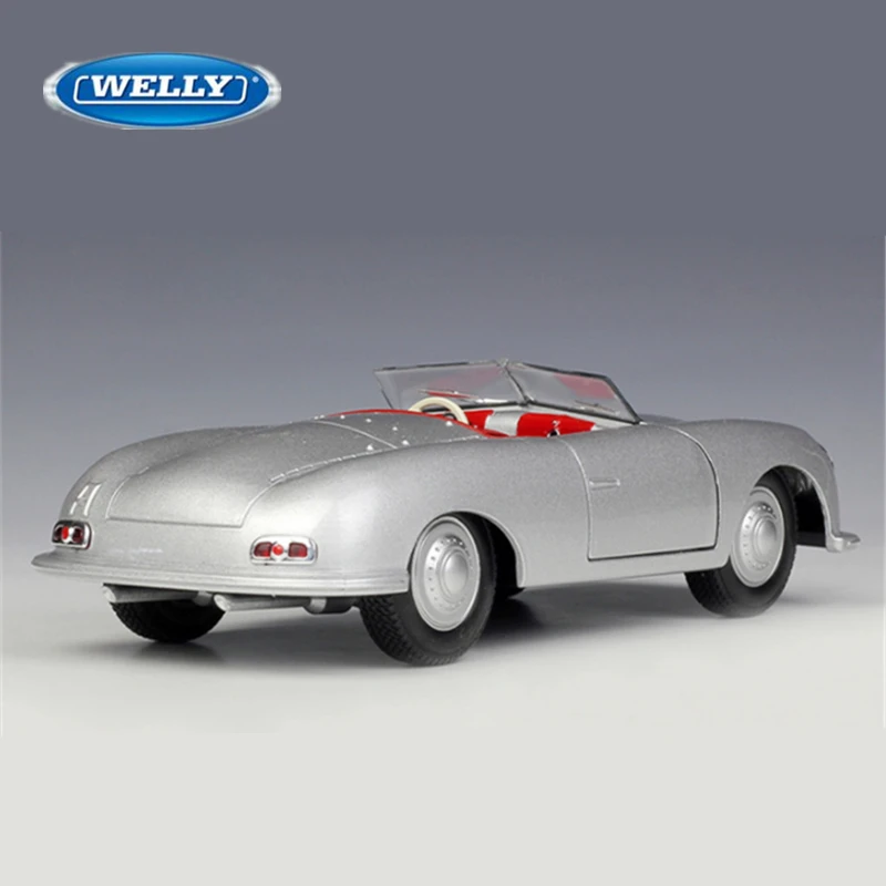 WELLY 1:24 Porsche 356 No. 1 Roadster Alloy Retro Old Race Car Model Diecast Metal Toy Sports Car Model Simulation Children Gift