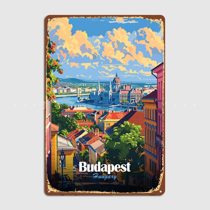Budapest, Hungary Cityscape Illustration Metal Custom Sign Living Room Wall Indoor Decor Room Decoration Bedroom Posters Decor