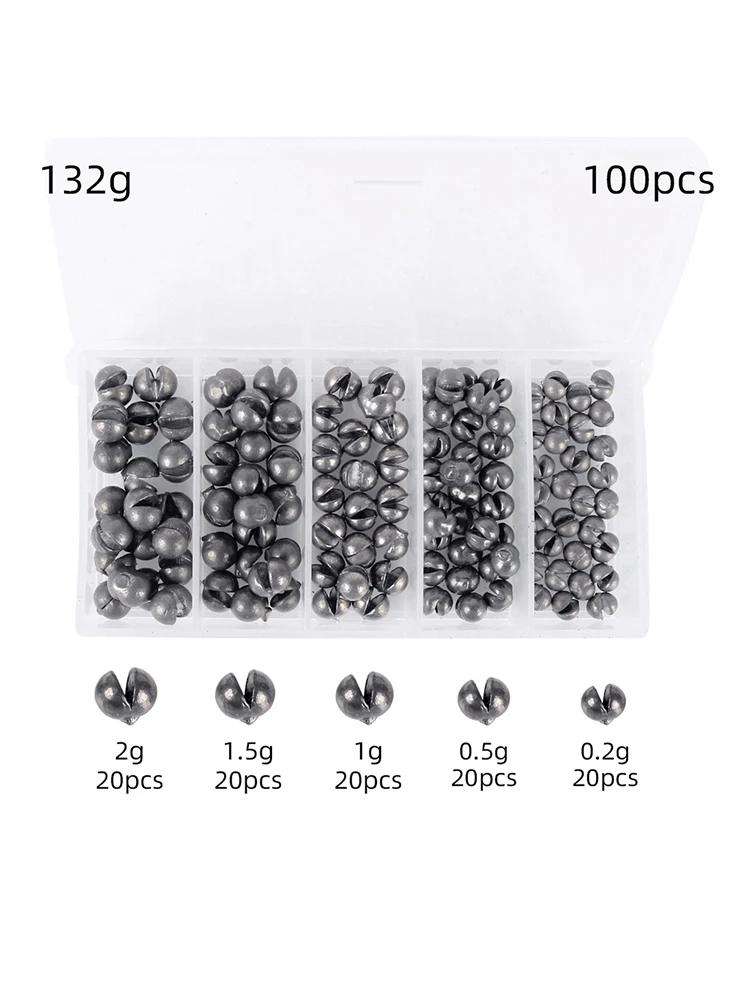 100pcs 0.2/0.5/0.8/1/1.5/2g Round Split Shot Fishing Weights Biting Round Plum Install Easily Plumb Bob