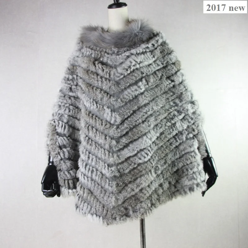 

Harppihop New Women Fashion Pullover Knitted Genuine Rabbit Fur Raccoon Fur Poncho Cape Real Fur Knit Wraps Triangle Shawls Coat