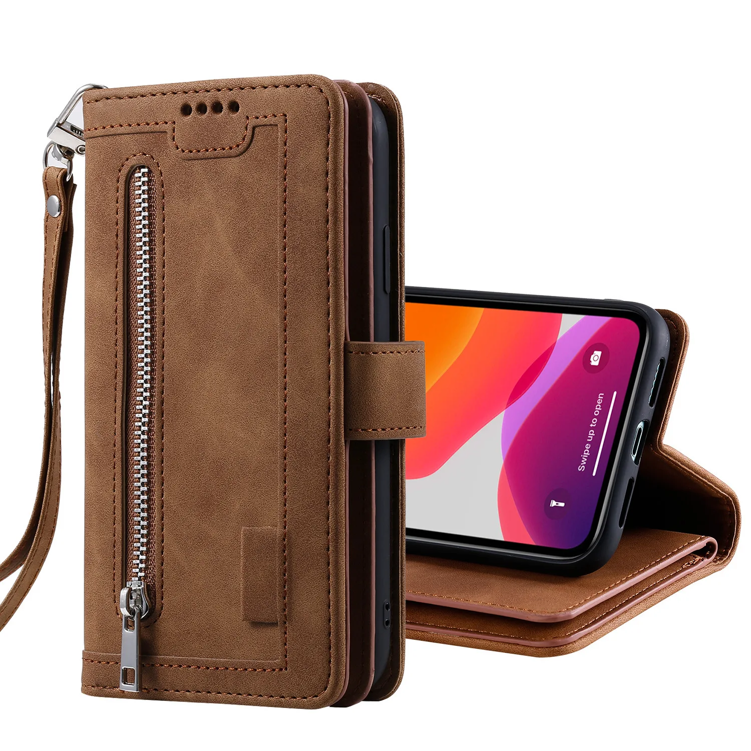 Zipper Wallet Case For OPPO Reno 10 Pro Plus Multi 9-Card Slot Leather Flip Cover For Reno 9 8 Lite 7 6Z 5 5Z Wrist Strap Case