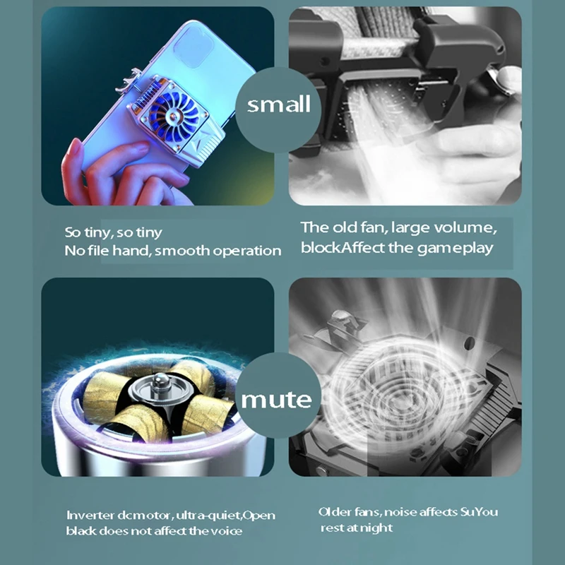 Mobile phone radiator Mobile Phone Cooler Mobile Game Cooler for and Android Mobile Phone Cooling Fan Rechargeable Silver