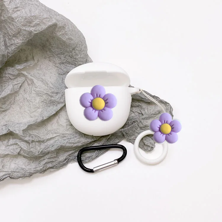 ดอกไม้น่ารักเคสสำหรับ Google Pixel Buds Pro กรณี Anti-Drop แหวนหูฟังที่น่ารักซิลิโคนหูฟังกล่องชาร์จ