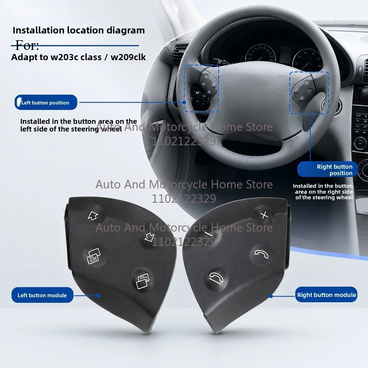 Car Steering Wheel Switch Control Buttons for Mercedes-Benz W203 C Class C200 C260 2038701451 Car Multi-function Switch Buttons