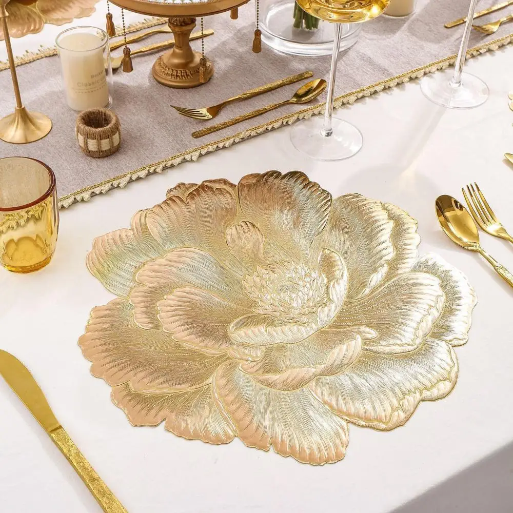 Elegant Lotus Pvc Dining Table Mat Heat Insulation Placemat Kitchen Accessory Wear Resistant Anti Scald Decorative Pad