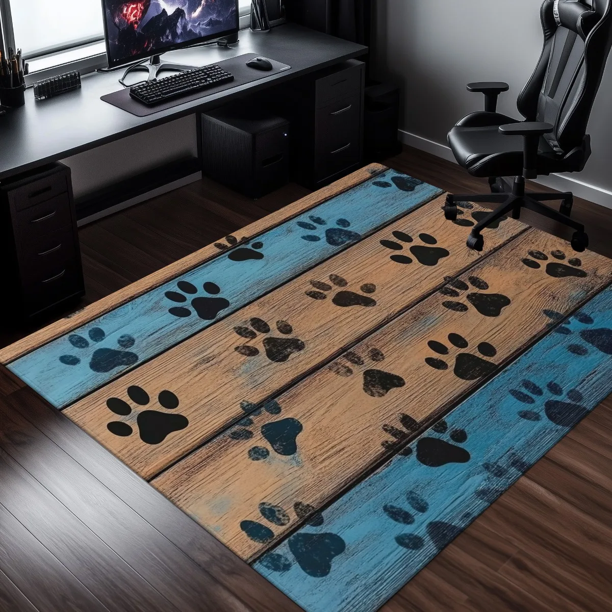 Rustic Dog Paw Print Wood Grain Runner Rug Farmhouse Hallway Decor Pet Mat Entryway Carpet for Puppy Lovers