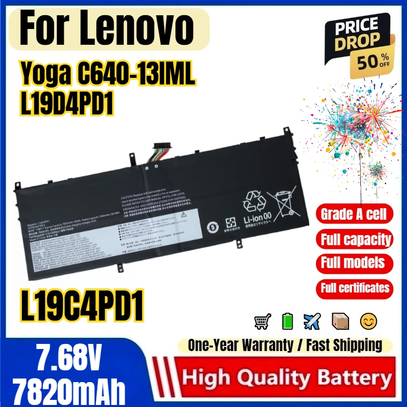 L19C4PD1 for Lenovo Yoga C640-13IML L19D4PD1 Laptop Batteries 0 Cycle High Quality High Capacity Battery Replacement Bateria