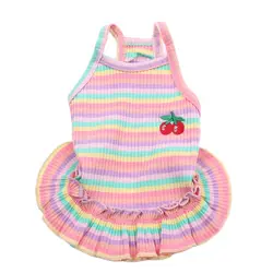 Striped Dog Cat T-shirt Vest Cherry Design Cat Puppy Pajamas  Spring/Summer Clothes 2 Colours