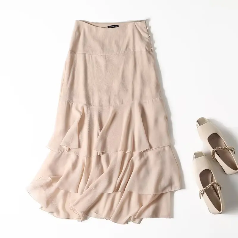 

European and American style new temperament commuting skirt female 2025 drape gentle wind leaf edge princess skirt