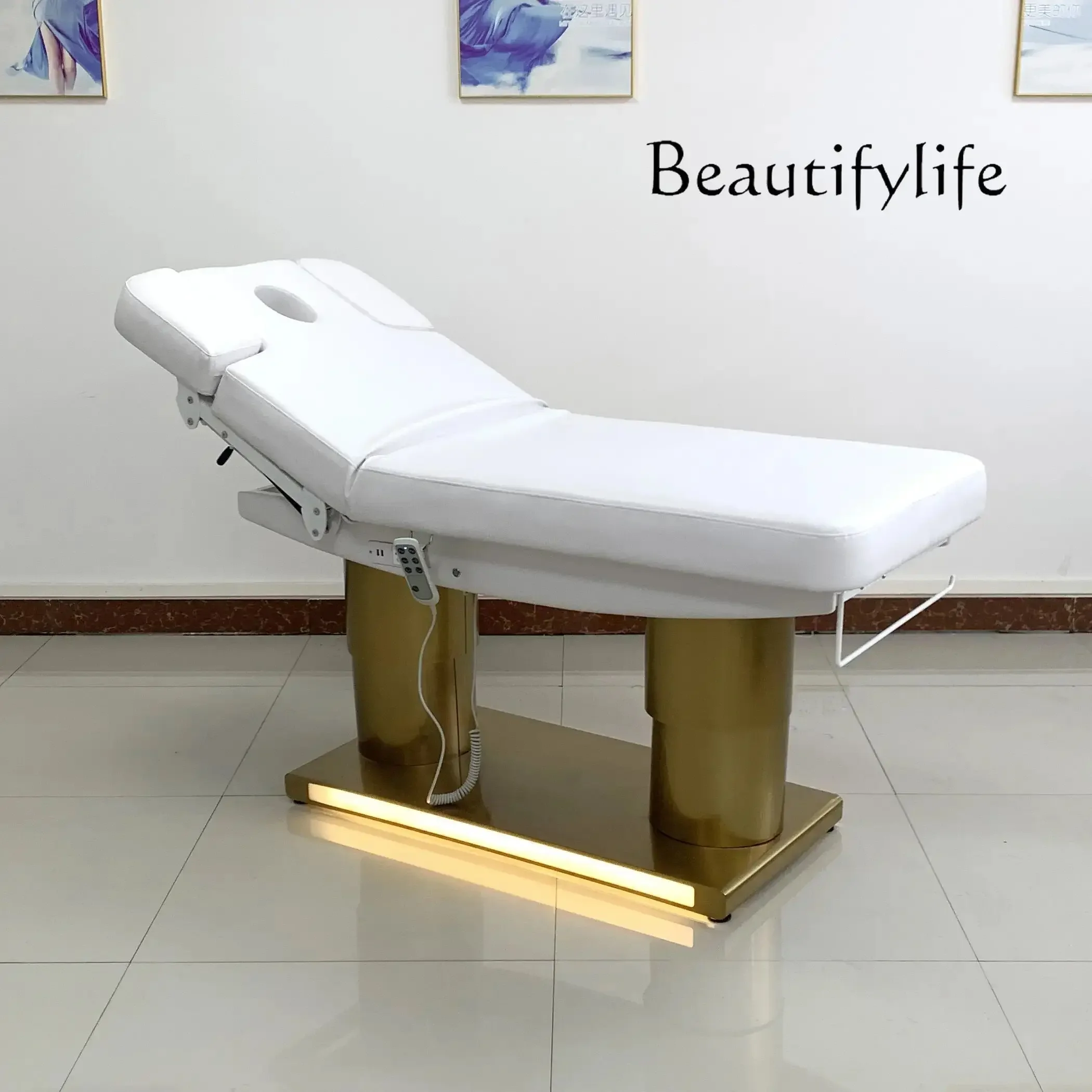 

Spa Electric Lift Beauty Care Bed Multi-Function Adjustable Tattoo Massage Massage Bed Head Hole