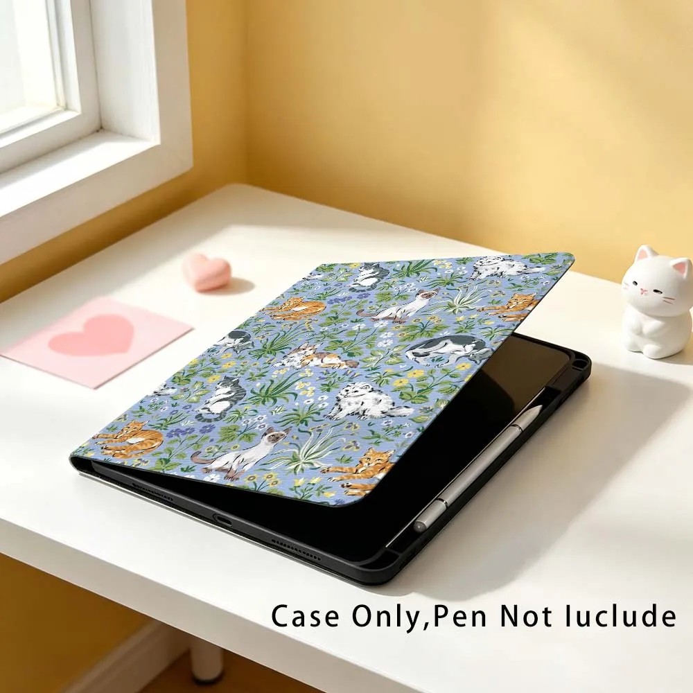 For Apple iPad Pro Mini Air A16 A17 A14 4 5 6 7 6th 12th 9 Gen M5 11 13 M4 Pen Tray Tablet Case Animal Cat Side Face Soft