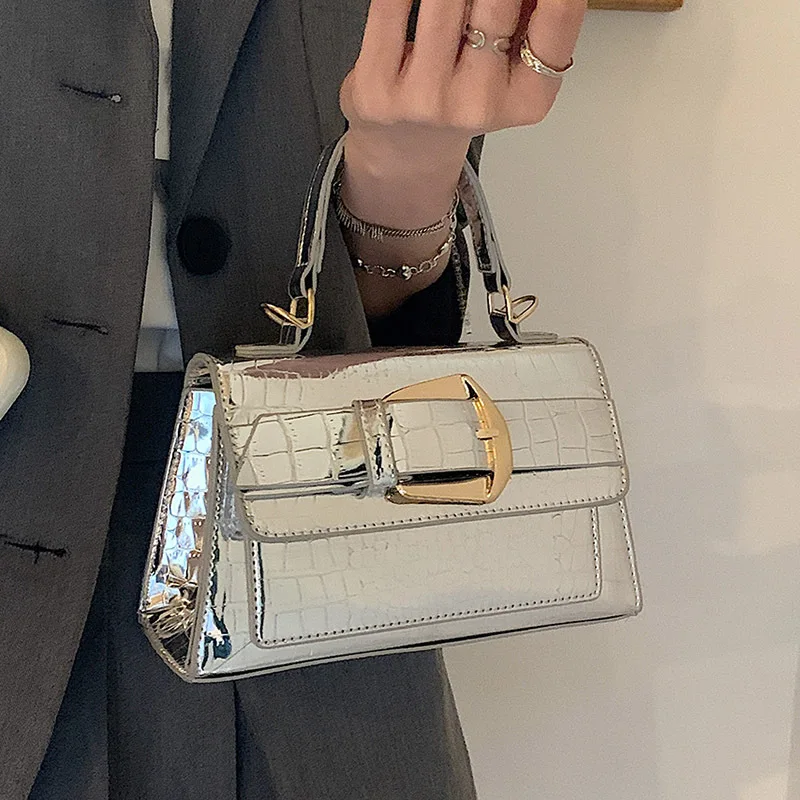 Silver Fashion Women\'s Shoulder Bag 2024 New Temperament Versatile Stone Pattern Handbags Luxury Designer Female Crossbody Bags