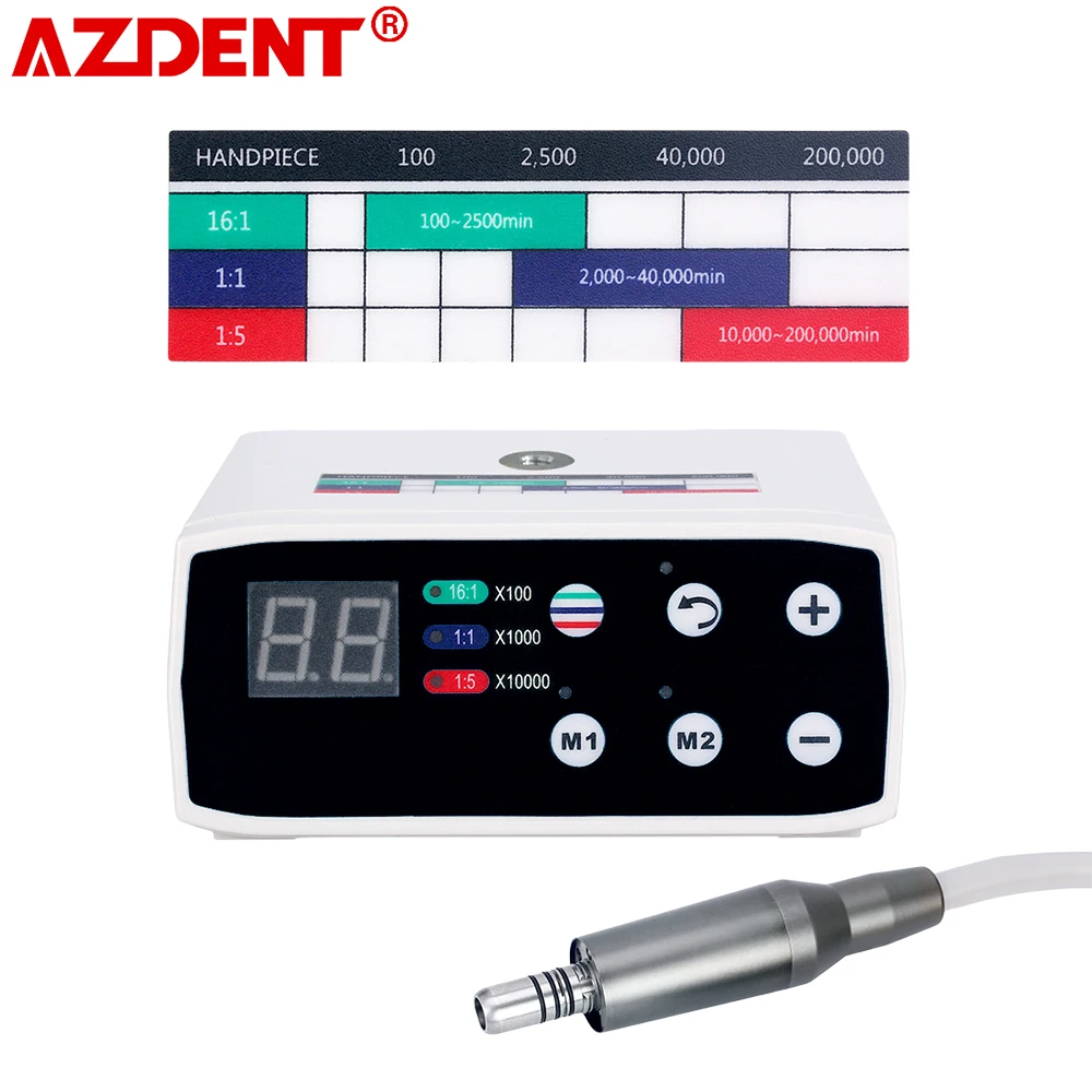 

AZDENT Dental Electric Micro Motor LED Light Brushless 2/4 Holes fit 1:1/1:5/16:1 Handpiece Dentistry Tool for Dentists