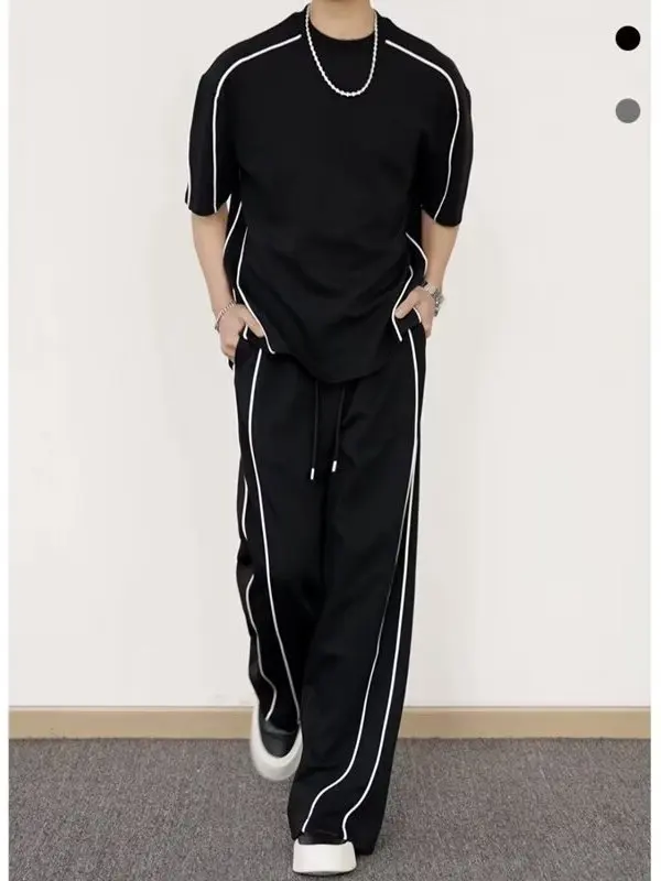 

Summer New Color Blo Design Sport Sle Men's Casual Wear ort Sve Long Pants Two-Piece Set Simple And Faionable