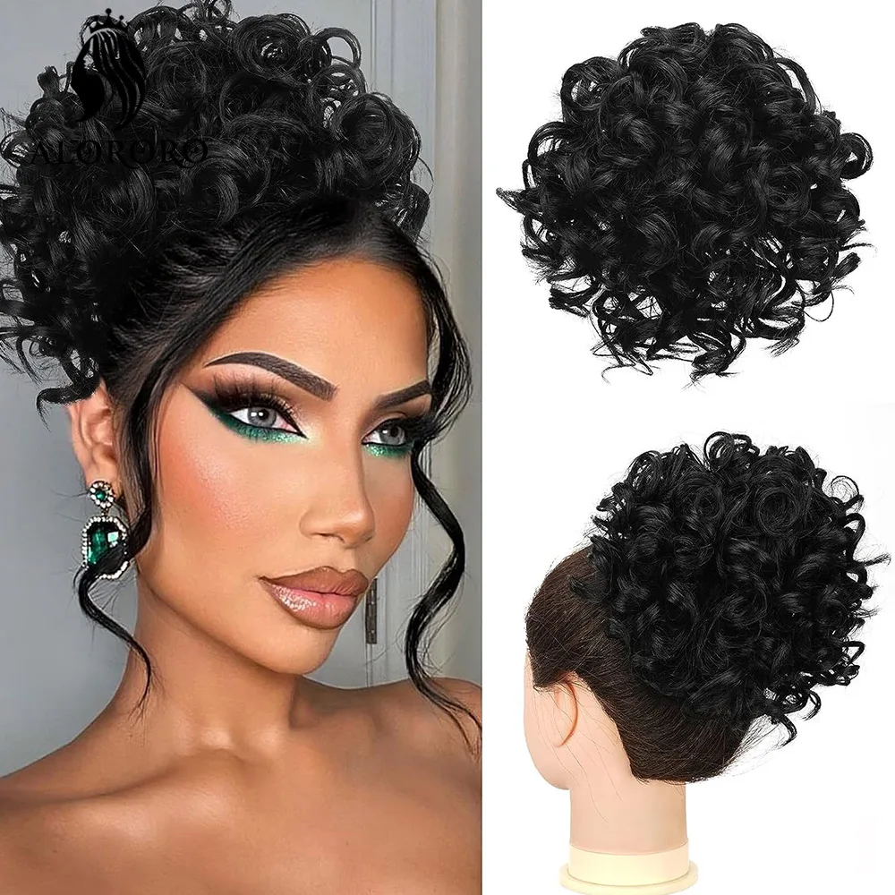 Synthetische Rommelige Haarknot Elastische Losse Golf Grote Krullende Knot Trekkoord Korte Clip In Paardenstaart Haarverlenging Voor Vrouwen