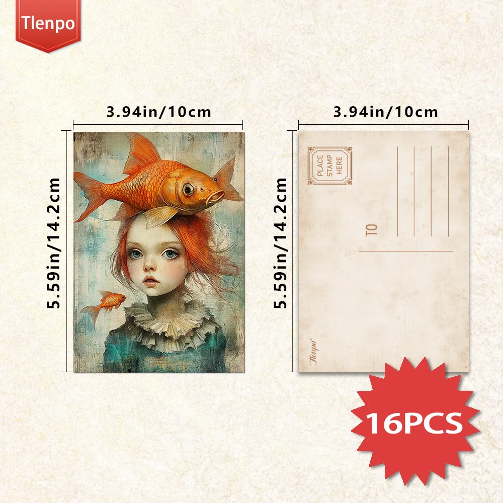 16pcs,fantasy fish-shaped postcards, New Year gifts, Christmas gifts, living room decoration, bedroom decoration, high-quality