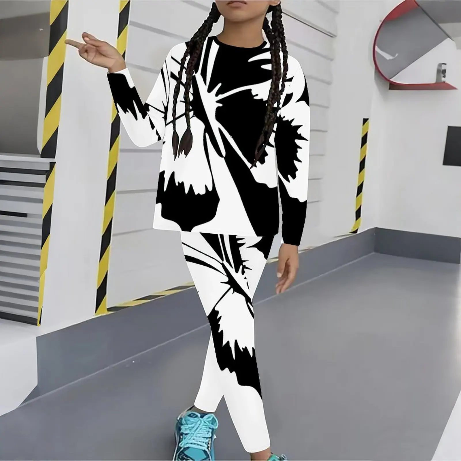 Autumn Leggings Winter Jogging Pants Girls Print Long Sleeve Round Neck Top Cute Two-Piece Daily Wear Casual T-shirt