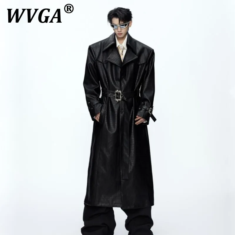 

WVGA Coat Autumnwinter New Man Tide Niche Pattern Metal Trendy Design Niche Chic Casual Long Leater Trench Jacket Ins Y2K W11790