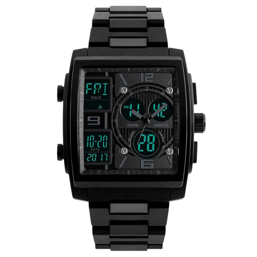 Mens Outdoor Sports Watch Analog Digital Display EL Backlight 50M Waterproof Military Style Rubber Band