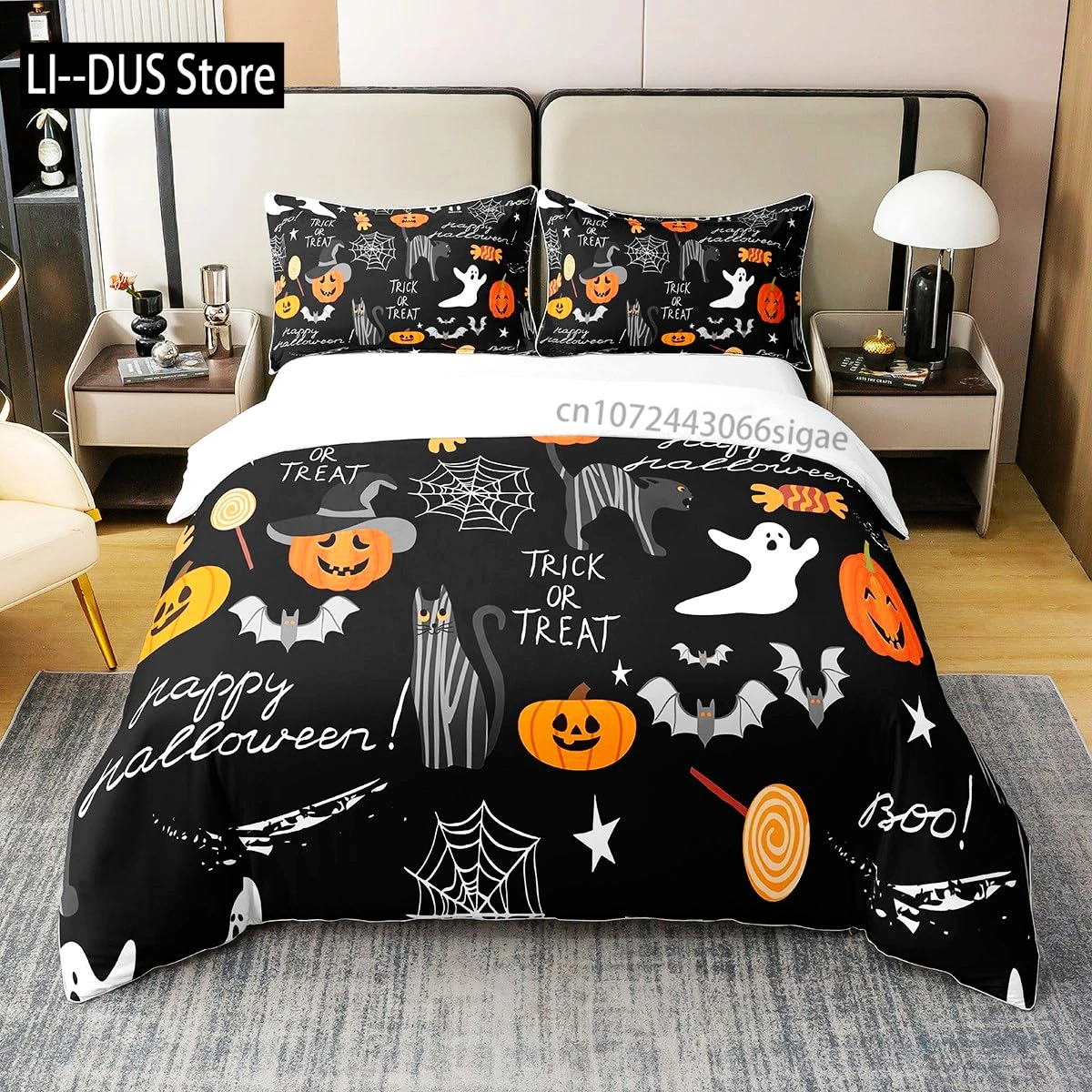 

Spider Comforter Halloween Duvet Cover Set Full Size Kids for Boys Girls Teens Pumpkin Bedding Set Duvet Set Room Decor 3Pcs