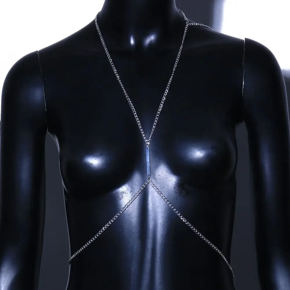 سلسلة الصدر المعدنية المثيرة للنساء ، تسخير بيكيني ، قمة الهذيان ، حمالة صدر الشاطئ الهندسية ، قلادة ، إكسسوارات الجسم ، هدايا المجوهرات