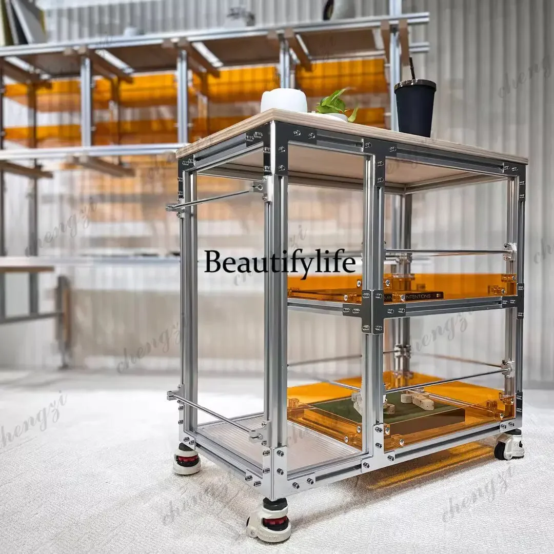 A55 Aluminum profile ocean plate tea cabinet Japanese trolley movable tea table acrylic rack side cabinet view 3