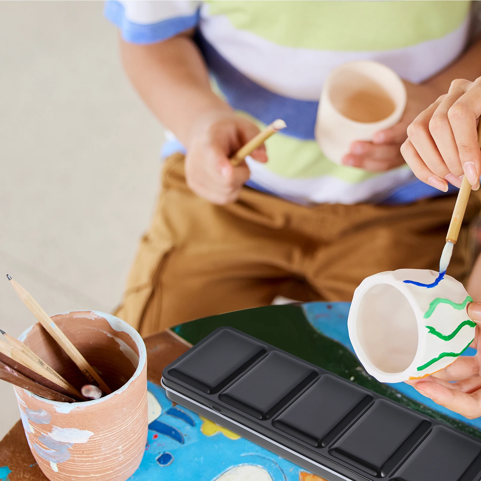 

Watercolor Pigment Box Empty Paint Pots Metal Tin Case Pod Strips Container Portable High Capacity Lightweight Artist Supplies