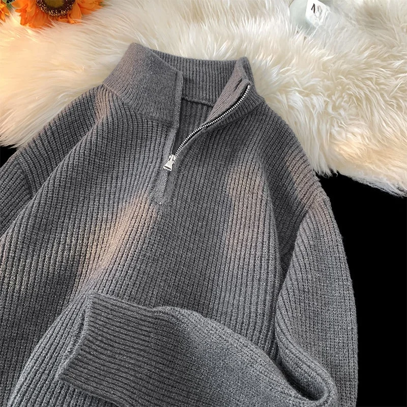 فضفاضة تناسب الرجال الخريف الشتاء f سستة الياقة سترة عارضة الأساسية العصرية لون نقي أعلى ملابس خارجية مريحة البوليستر