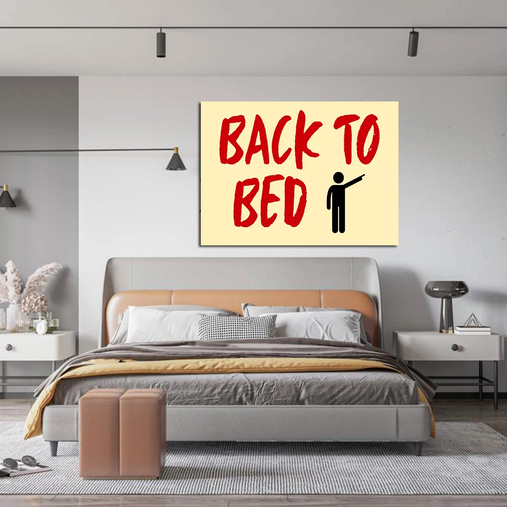 Come Back To Bed Quotes Poster, Red Pink Cute Pastel Minimal Wall Art Picture, Romantic Bedroom Above Bed Decor Canvas Print
