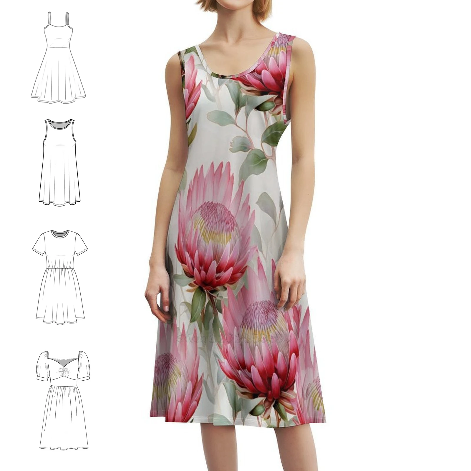 فستان كينج بروتي بألوان مائية [كبير] فستان كاجوال على الطراز الكوري للنساء فساتين مكتب يومية بسيطة للسيدات زهور بروتي