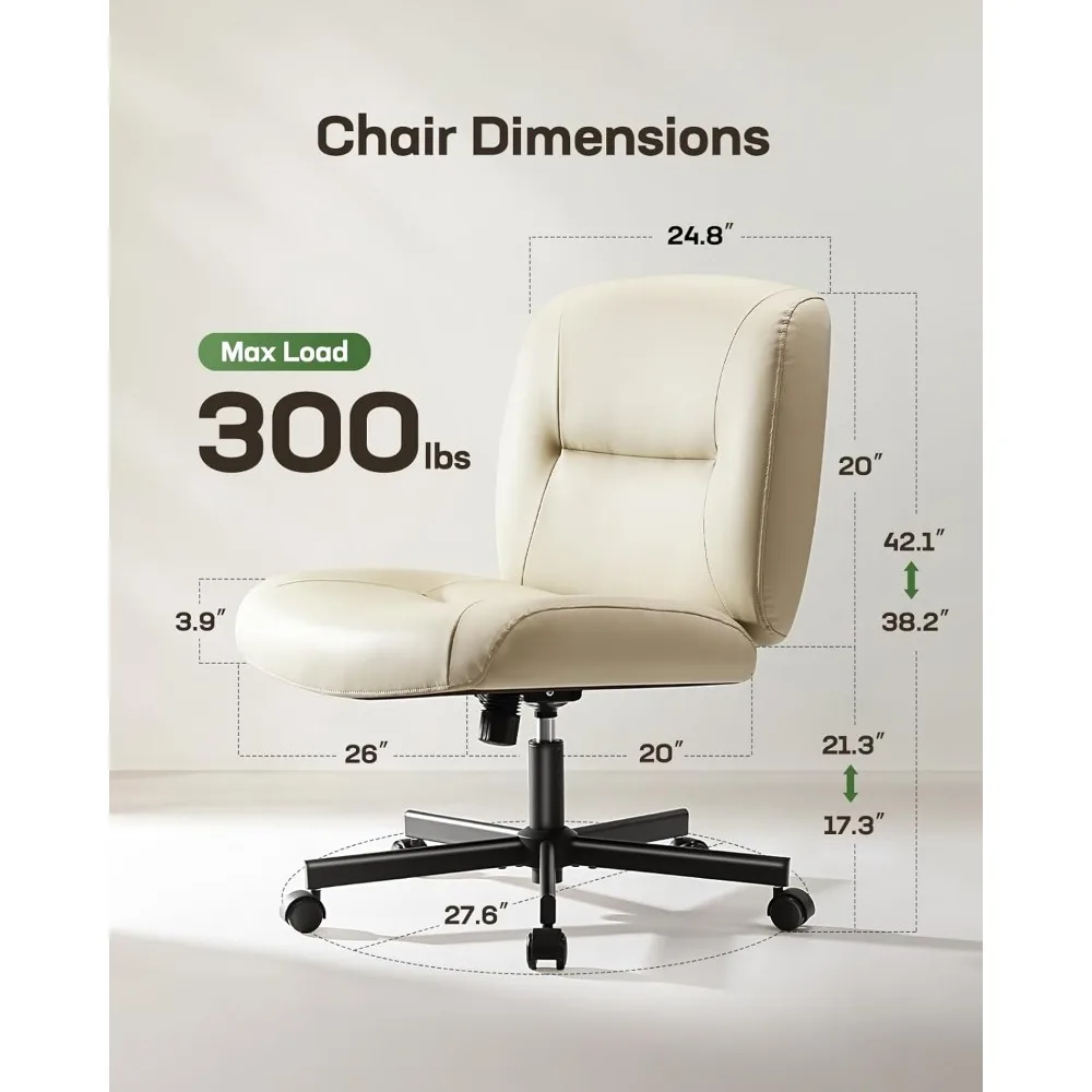 Criss Cross Chair with Wheels: Scratch-Resistant PVC Leather Cross Legged Office Chair