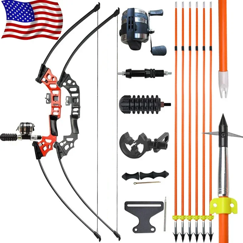 1 Set Bowfishing Recurve Bow 40lbs Kit Complete Solid Fiberglass Arrows and Reel Combo for Archery Fish Hunting Shooting Entertainment Use