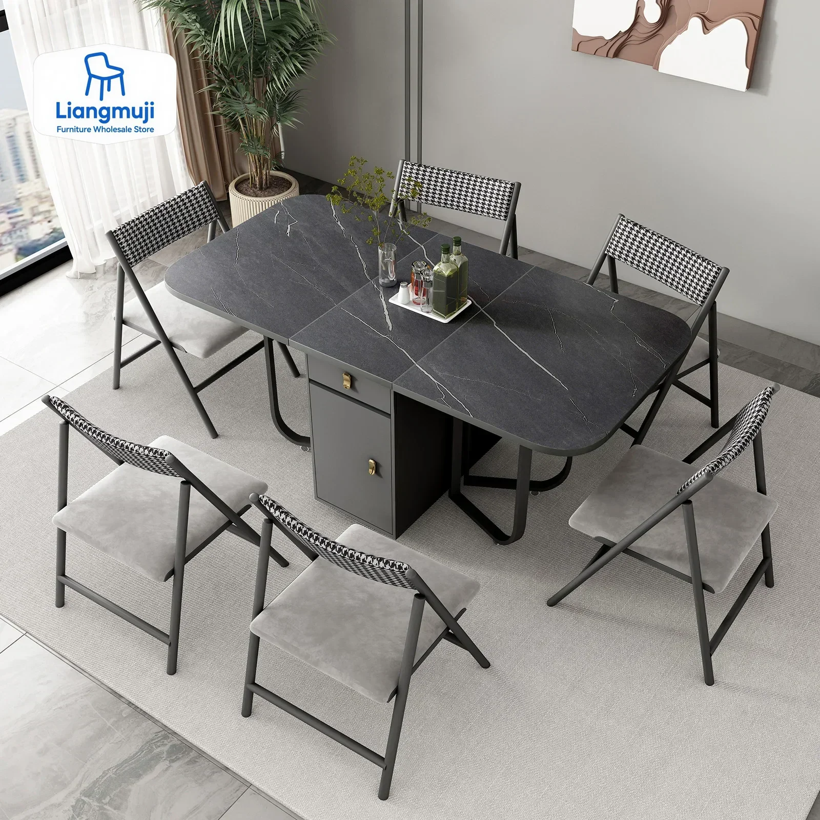 Movable Fashion  Folding Dining Table Furniture Multifunctional Rectangle Dining Table and Folding Chairs modern dining table