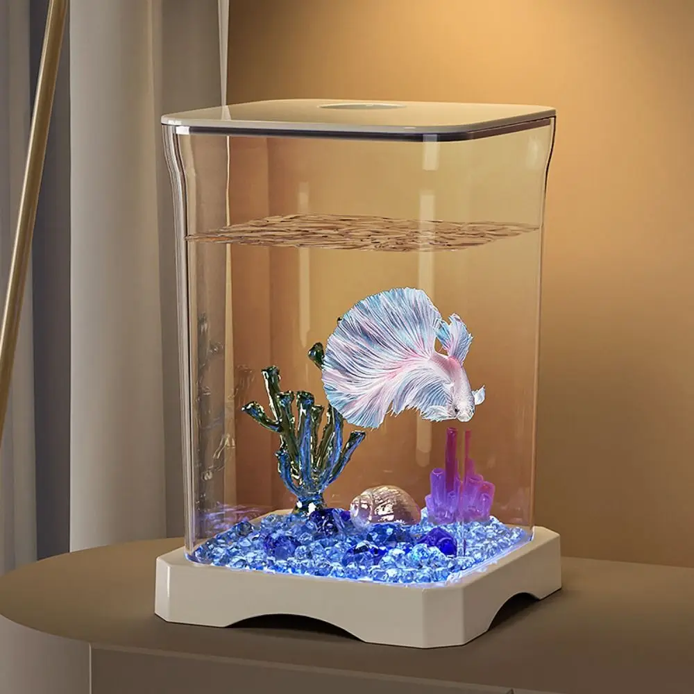 Acrylic Betta Fish Tank Removable with Feeding Hole Desktop Fish Bowl High Transparency Mini Goldfish Tank For Shrimp Clownfish