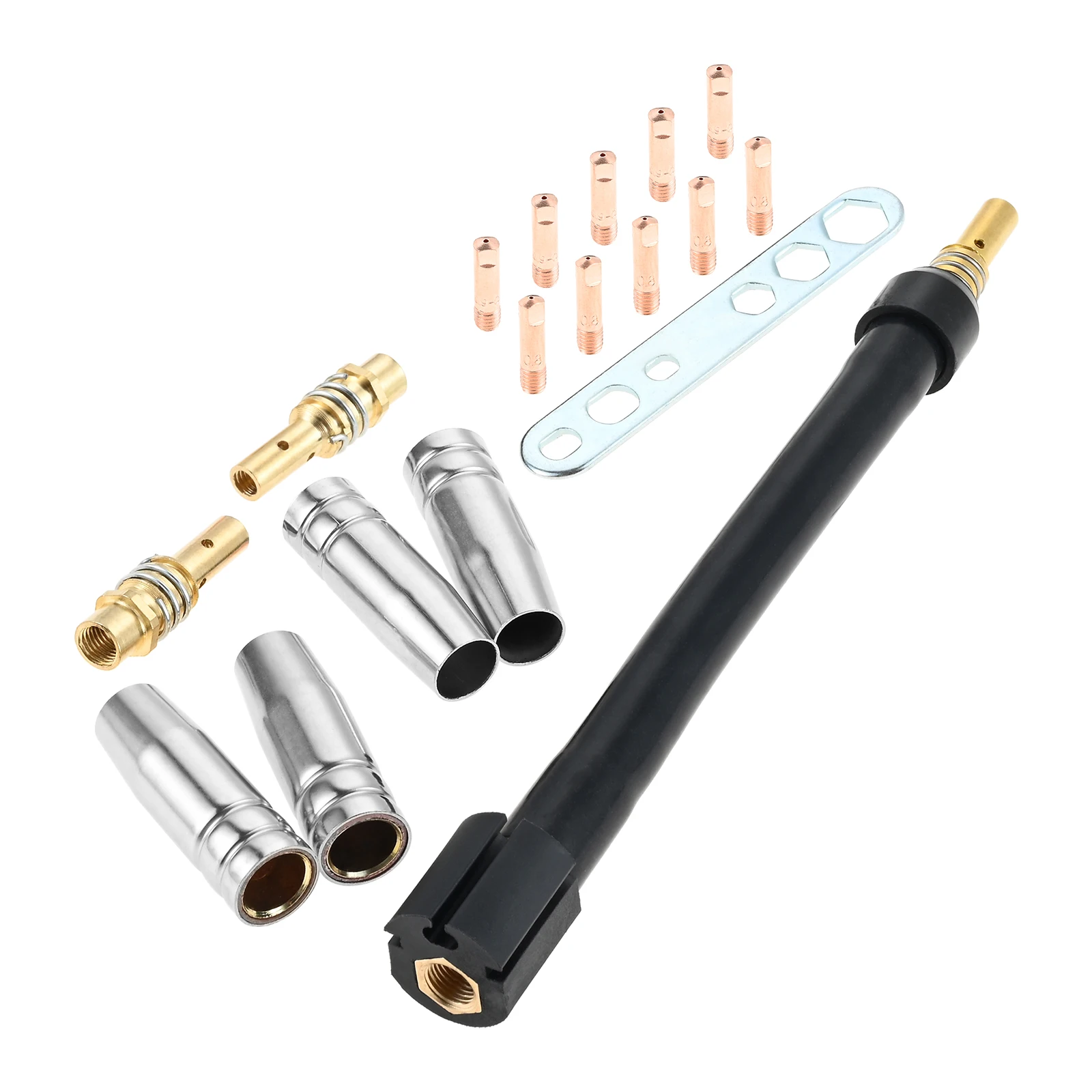 

1 комплект, удлинитель сварочной горловины Mig, поворотный газовый диффузор, замена для сварочного пистолета MB15 15AK MIG, сопло с контактным наконечником 0,8/0,9 мм