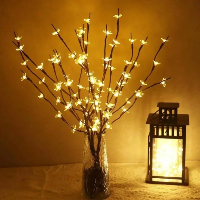 20 LED Battery Box Cherry Blossom Branch Lights Warm White Fairy Tree Twig Lamp Home Bedroom Wedding Party Decoration