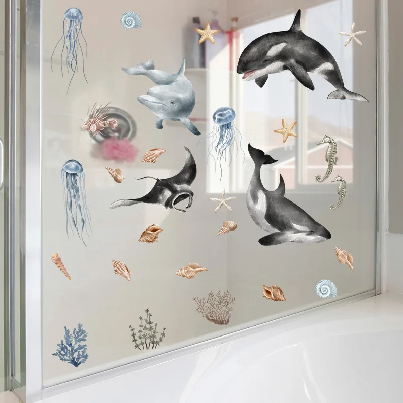 New submarine world whale seaweed children's room kindergarten wall beautification decorative wall stickers sell well