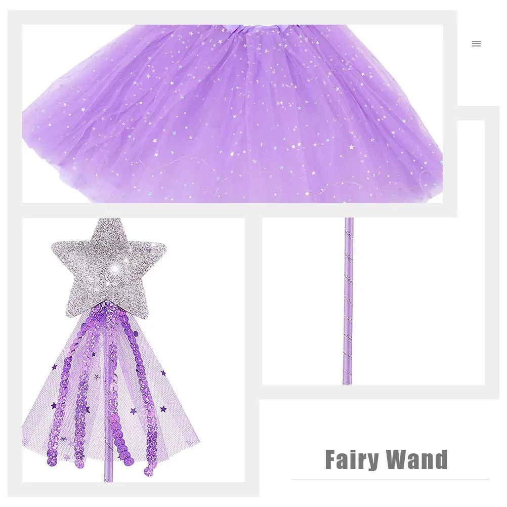 

1Set Princess Dress Set Fairy Skirt Soft Comfortable Girls Fairy Dress Cosplay Tutu Birthday Party Ballet Skirt Wand