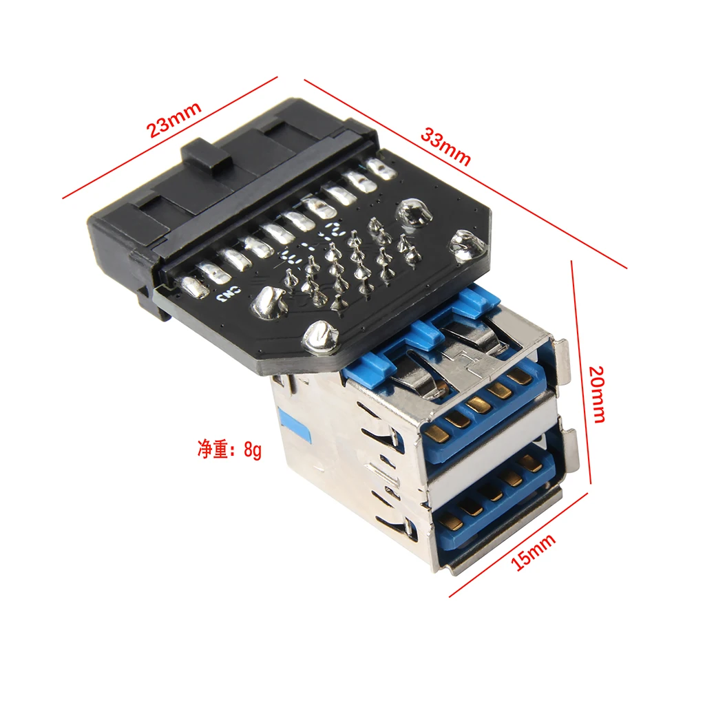 20Pin do podwójnego adaptera USB3.0 Konwerter Płyta główna pulpitu 19-pinowy/20P Nagłówek do 2 portów USB 3.0 A Złącze żeńskie Czytnik kart