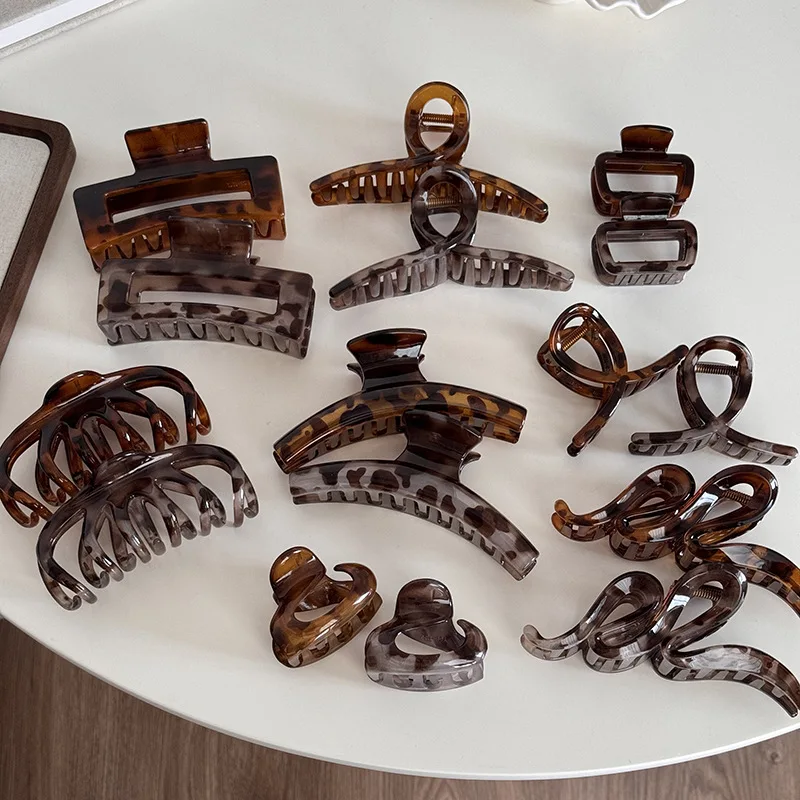 

Leopard Large Hair Claw Clips Geometric Crab Hair Clamps Women Girls Simple Shark Barrettes Hairpin Ponytail Hair Accessories