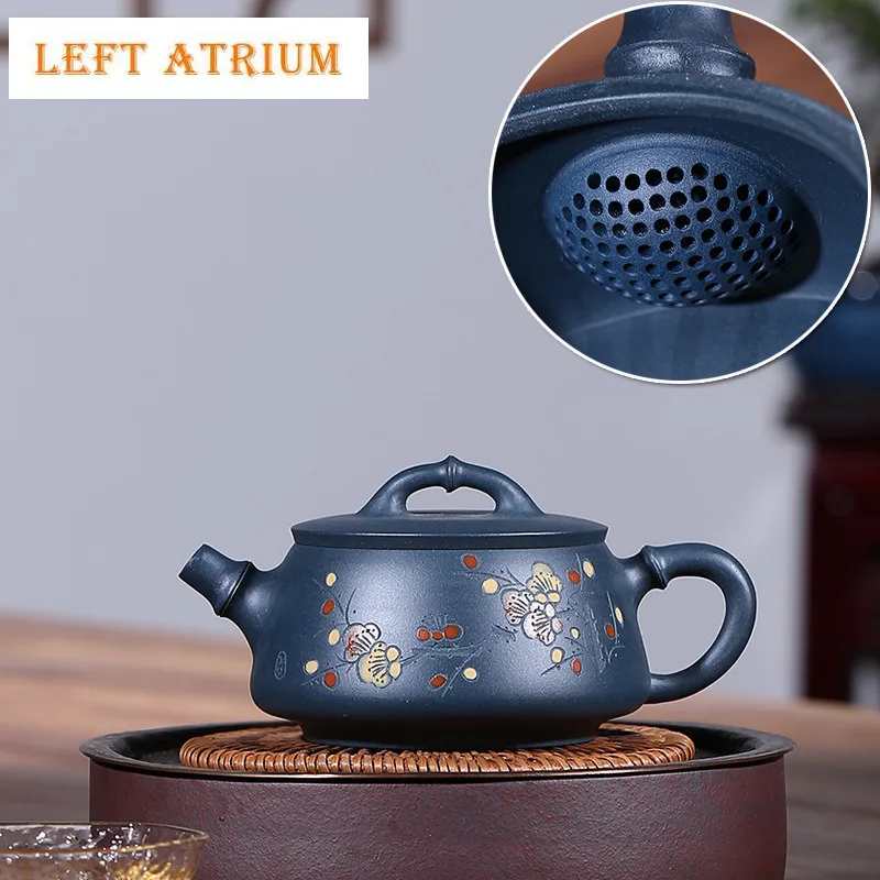 

250ml Yixing Purple Clay Teapots Famous Handmade Plum Blossom Stone Scoop Pot Raw Ore Azure Mud Tea Making Kettle Zisha Tea Set
