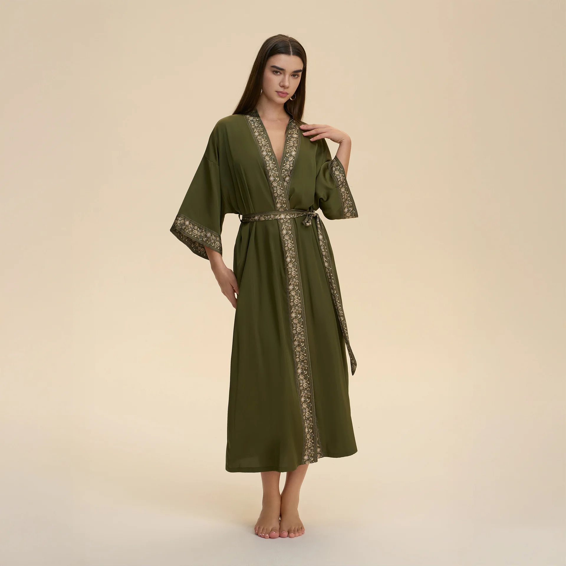 2026 New  Long Robe Women's Light Luxury Cardigan Bathrobe Summer Solid Colour Lace Trim Nightgown Ladies' Loungewear Pajama