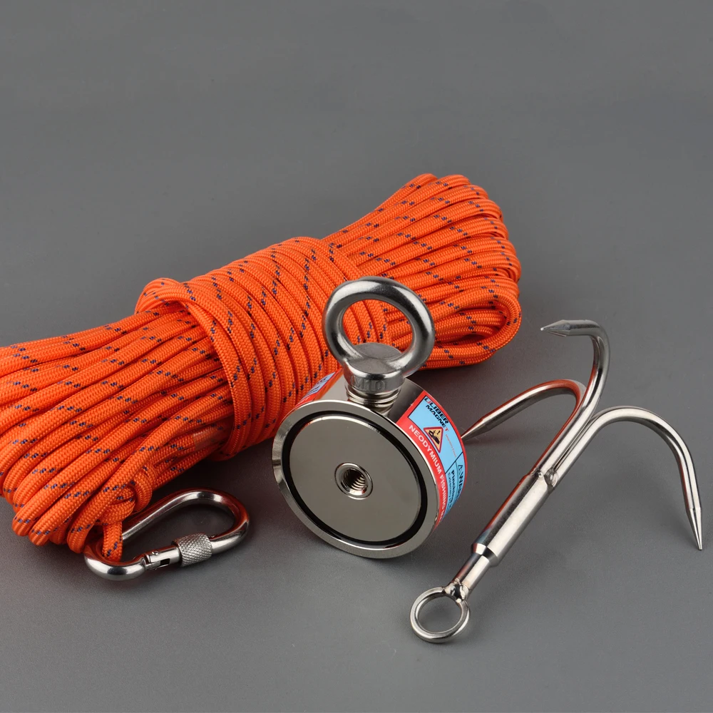 Imagem -05 - Double Sided Magnet Fishing Kit Ímãs de Neodímio Luvas de Garra de Corda Bolsa de pá de Plástico 300500kg