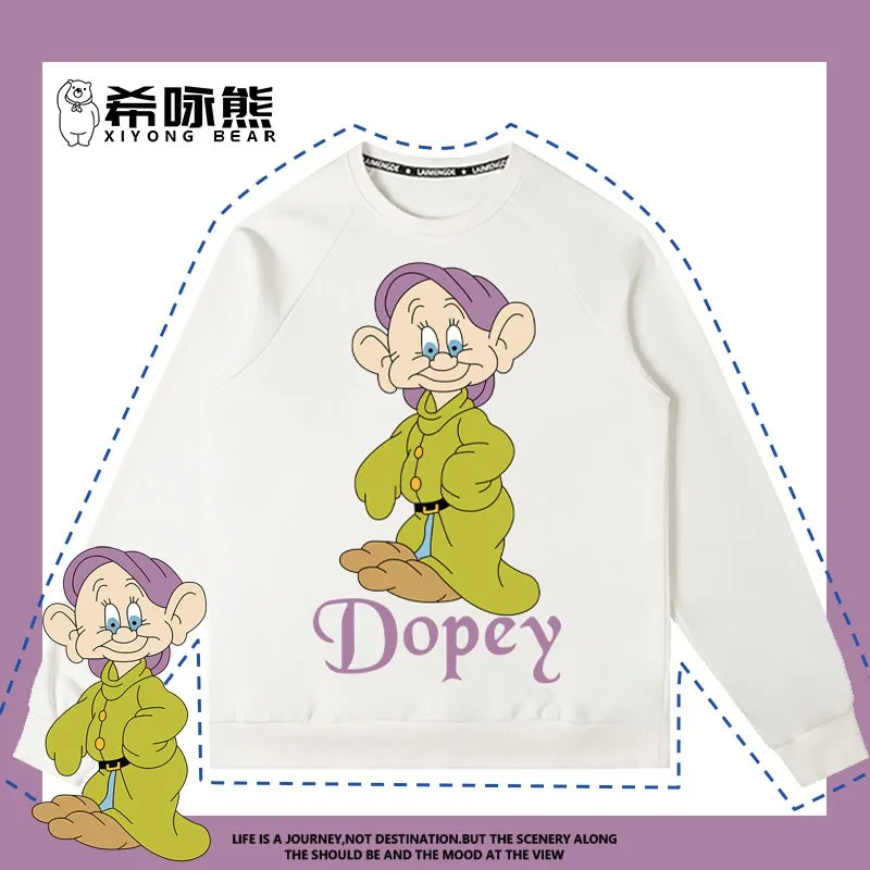 

Seven Dwarfs Cartoon Crew Neck Hoodie Women's Trend Brand All-match Coat Girls Disney Animation Clothes Cotton